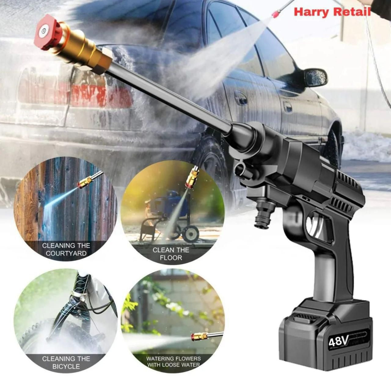 Automatic Cordless Car Wash Spray Gun | 48V High Pressure Lithium Battery | Wireless Foam Jet Washer (Single Battery)