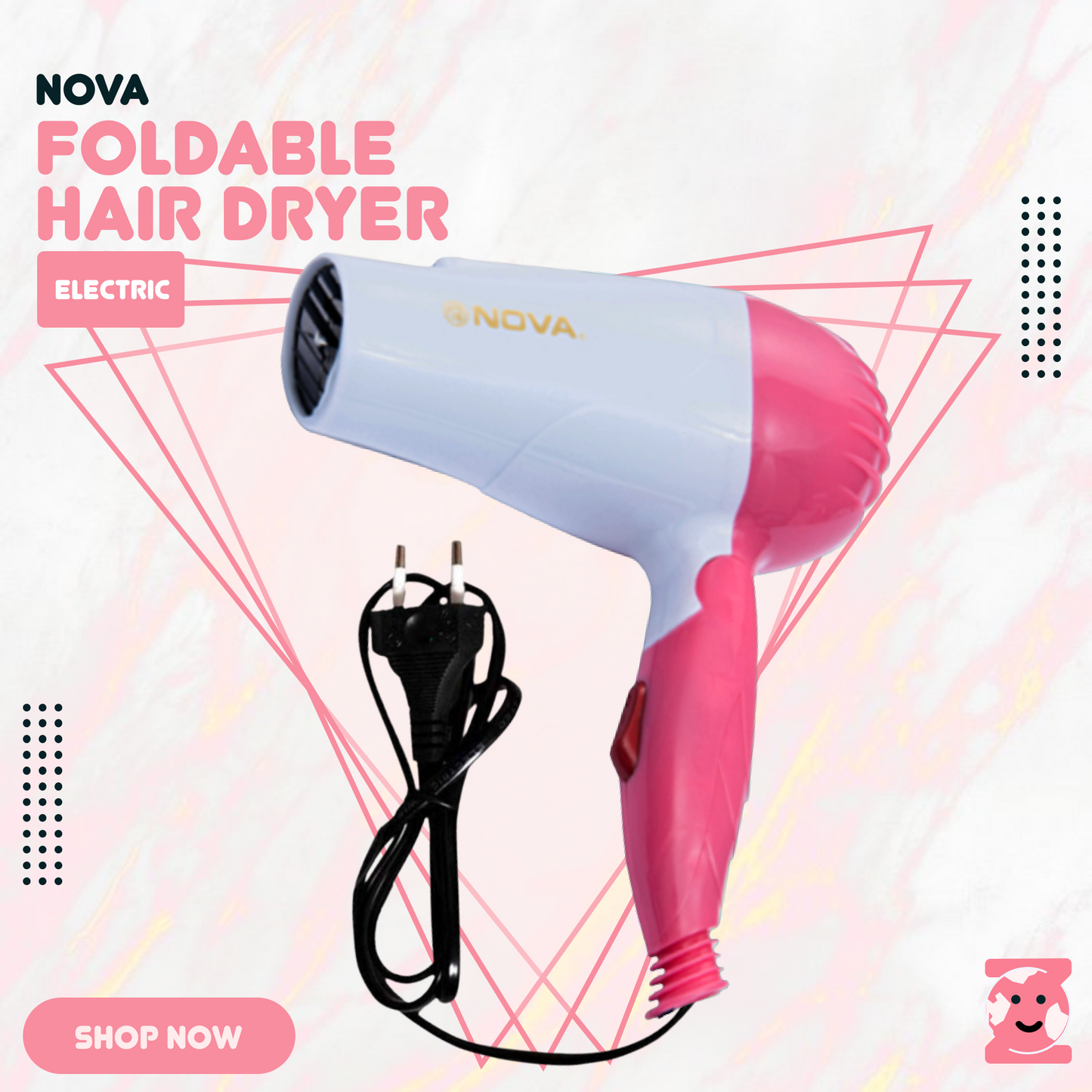 Nova Professional Mini Foldable Hair Dryer – Compact Travel-Friendly Hair Dryer with Folding Handle for Girls