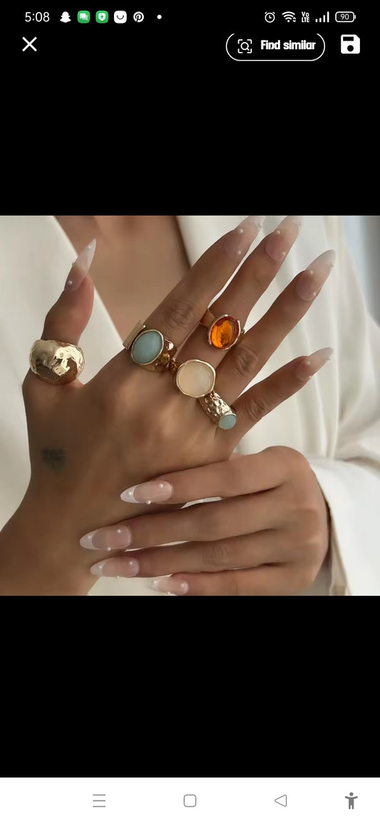 ✨ Trendy Vintage Style Stone Rings Set –