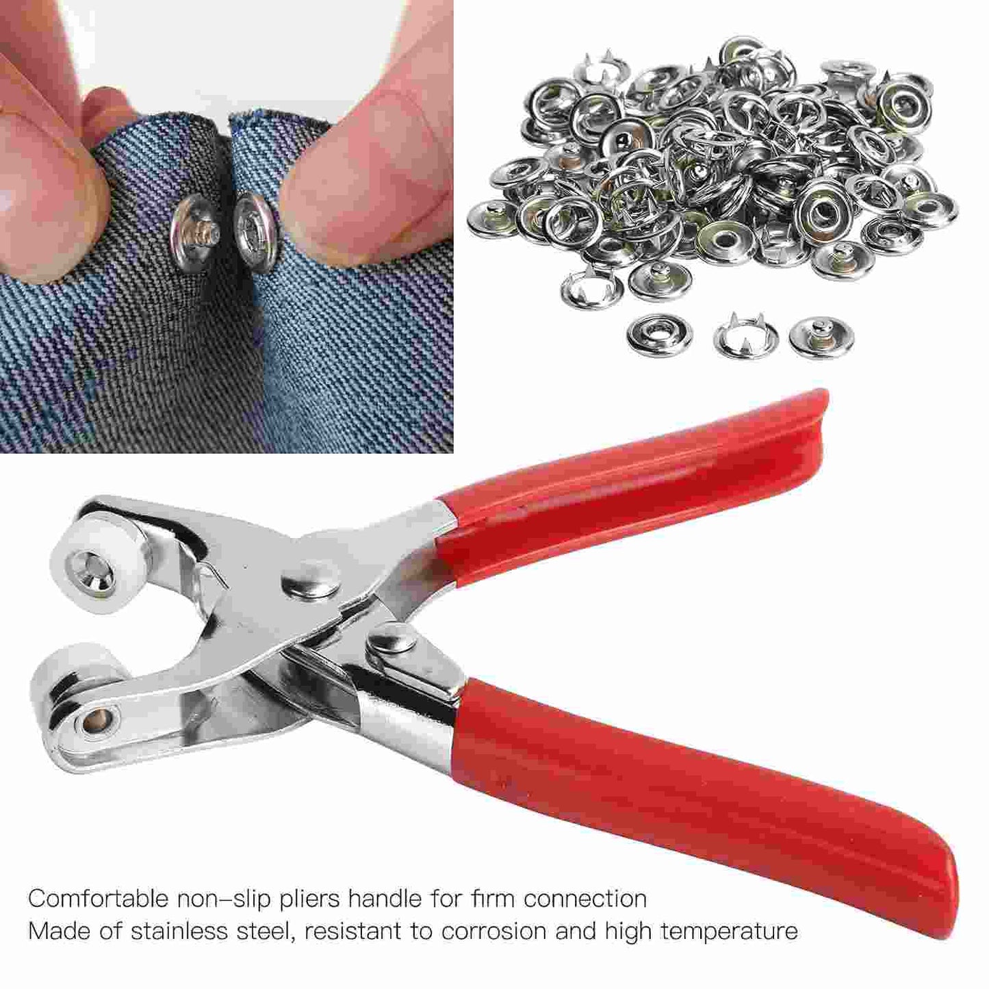 Hand Press Button Plier – Heavy Duty Metal Body with 50 Snap Buttons | Manual Fastener Tool for Tailoring - Without Lock